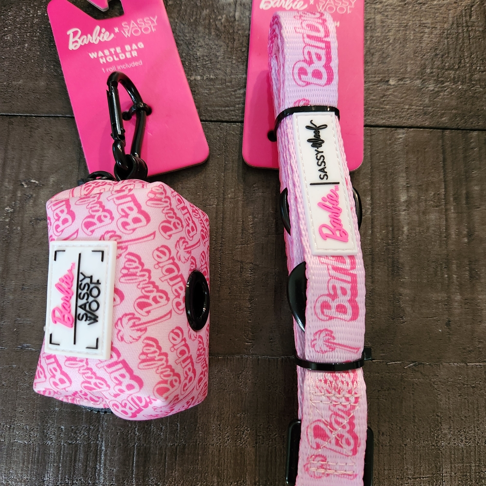 Pink Barbie Waste Bag Holder and Leash Set